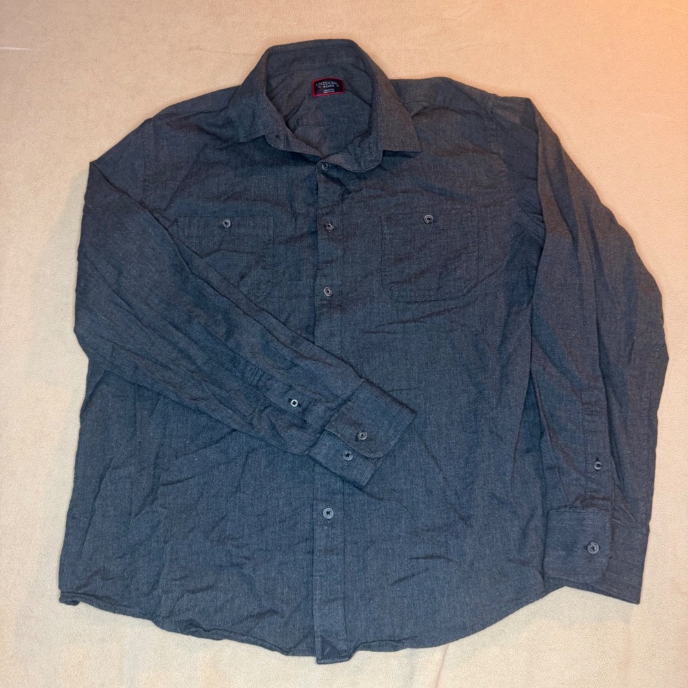 UNTUCKit Hemsworth Mens XL Grey Herringbone Cotton Button Down Shirt 41234